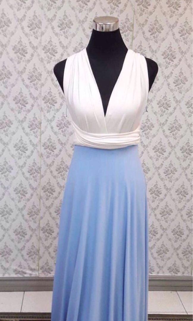 Acqua Blue and white Two tone Infinity Dress Women s Fashion