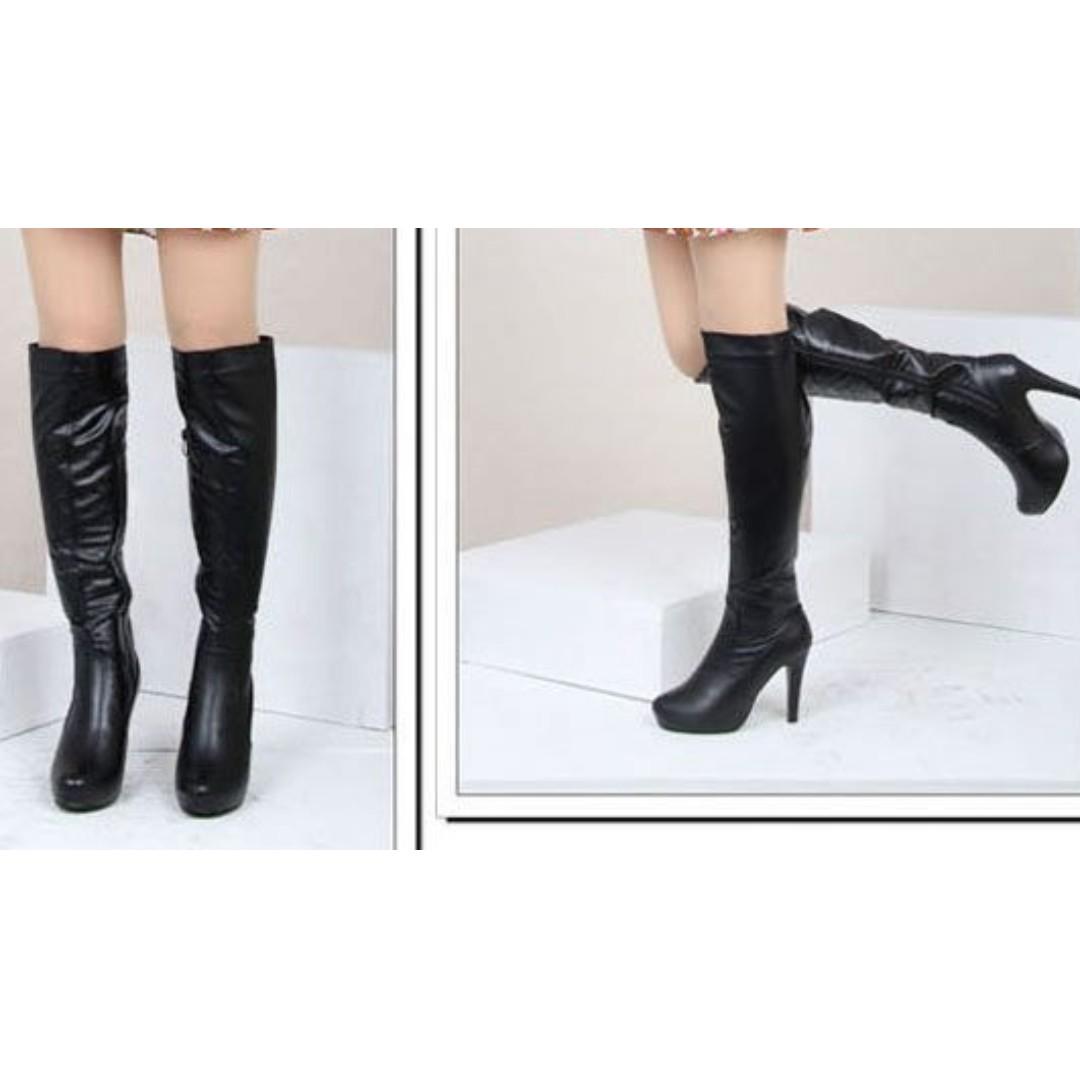 【預購】AT -  女品(62)：人造革+PU+防滑底+人造短毛絨＊靴子/女鞋(尺寸：34-40碼(偏小版)/高度：約10.5公分/防水臺：約2.5公分/靴長：42.5cm/筒圍：36.5cm/小腿圍：35cm/踝圍：24cm/重量：約0.64KG)_免運。