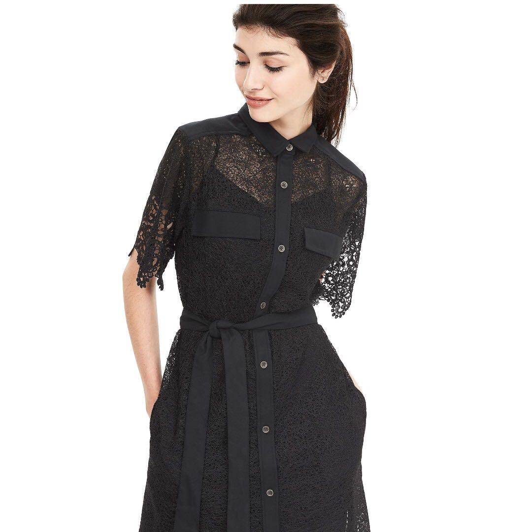 black lace shirt dress