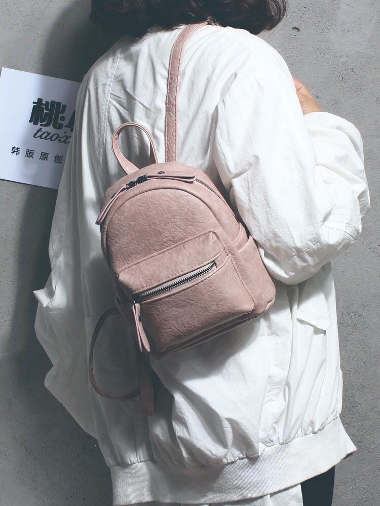 baby pink leather backpack