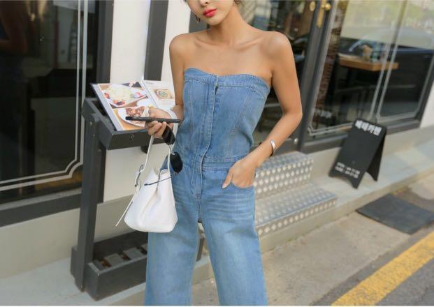 tube denim jumpsuit