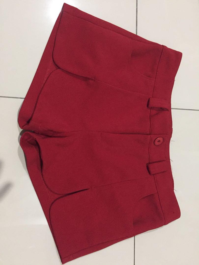 Dark Red Hot Pant Women s Fashion Bottoms Other Bottoms On Carousell