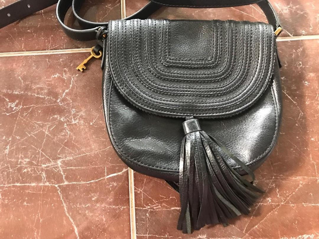 Fossil Emi Tassel Saddle Bag Black