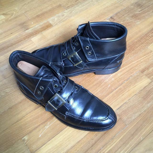 Mens black online leather buckle boots