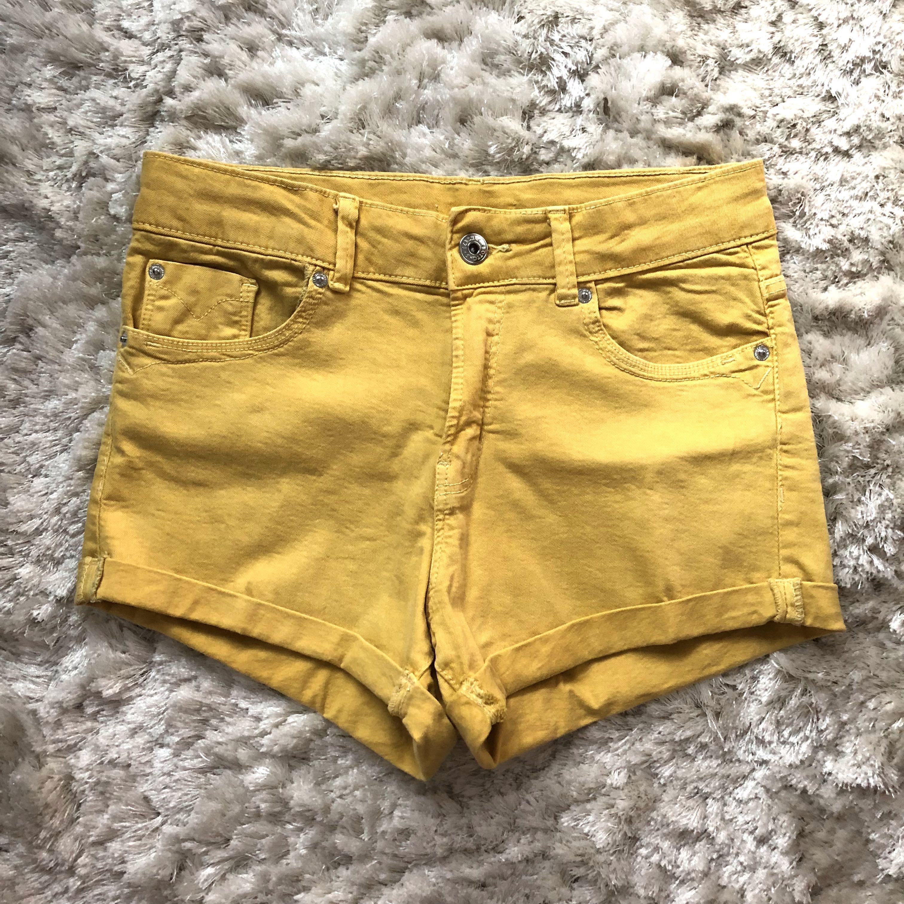 yellow jeans shorts