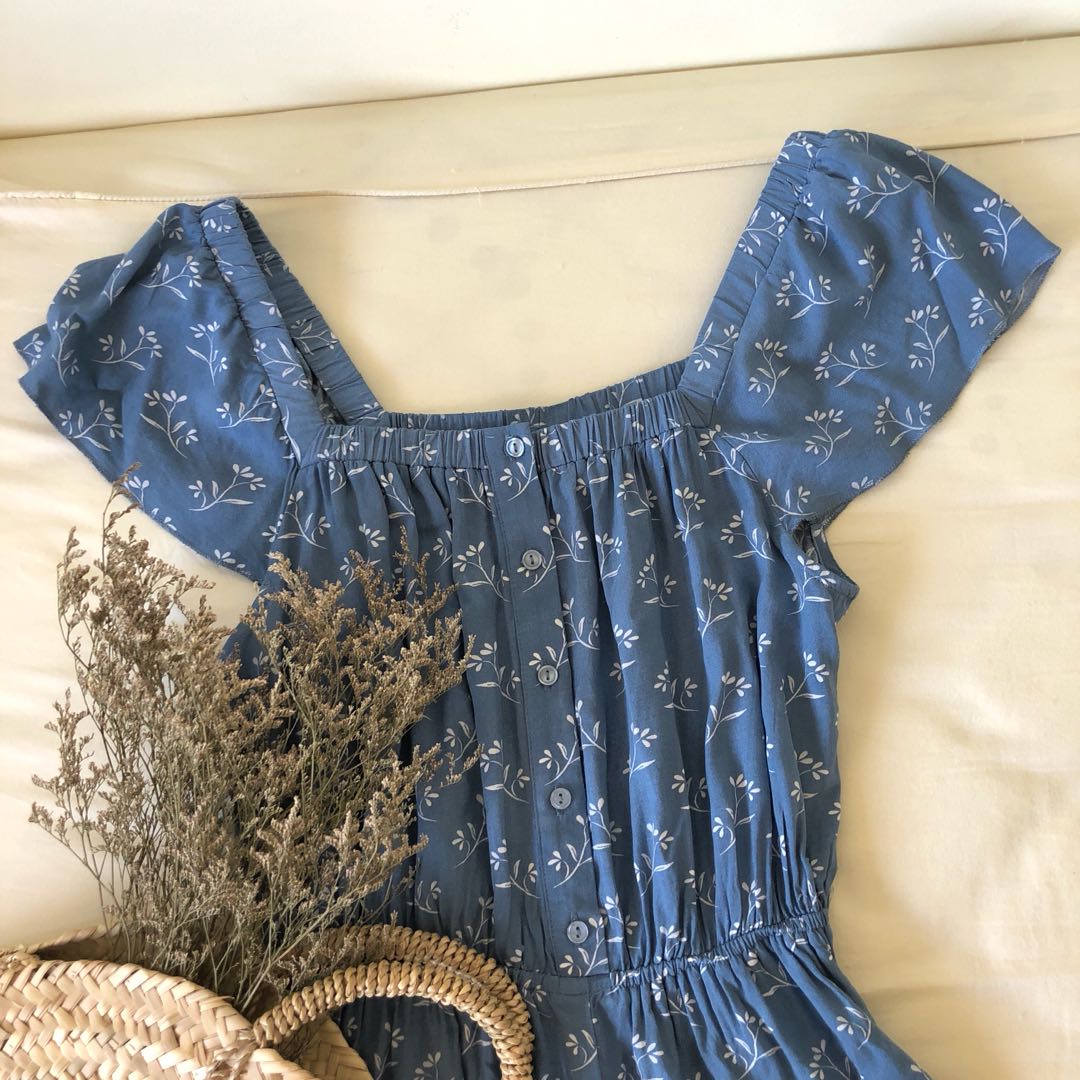 new look blue floral playsuit