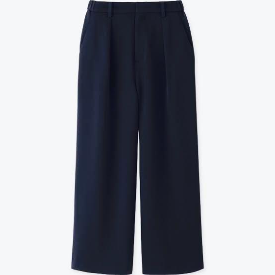 Uniqlo Drape Wide Ankle Trousers (Category: Other Bottoms) located in Manila. Submitted by rossequartz (Listing ID 196856718, Image 2). Description: Guaranteed brand new Chiffon like cloth Very smooth and comfortable No ironing needed Navy Blue High waist .