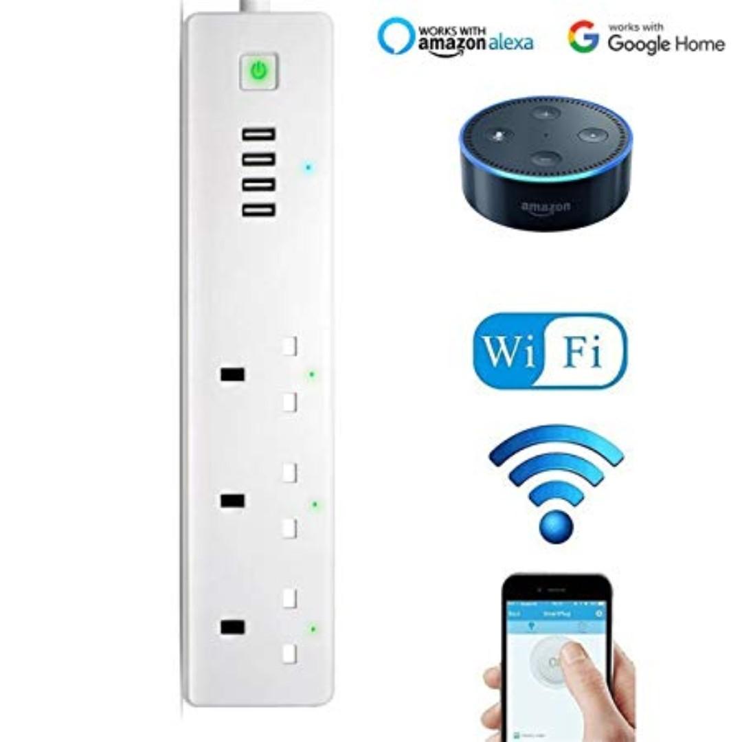 Wifi Smart Power Strip, Multi Plug Sockets With 3 AC Outlets 4 USB Port