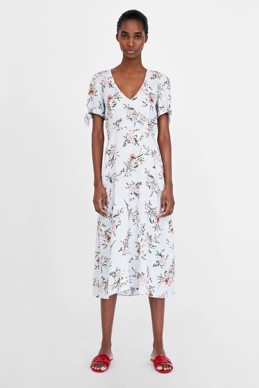 Zara Floral Print Linen Midi Dress 