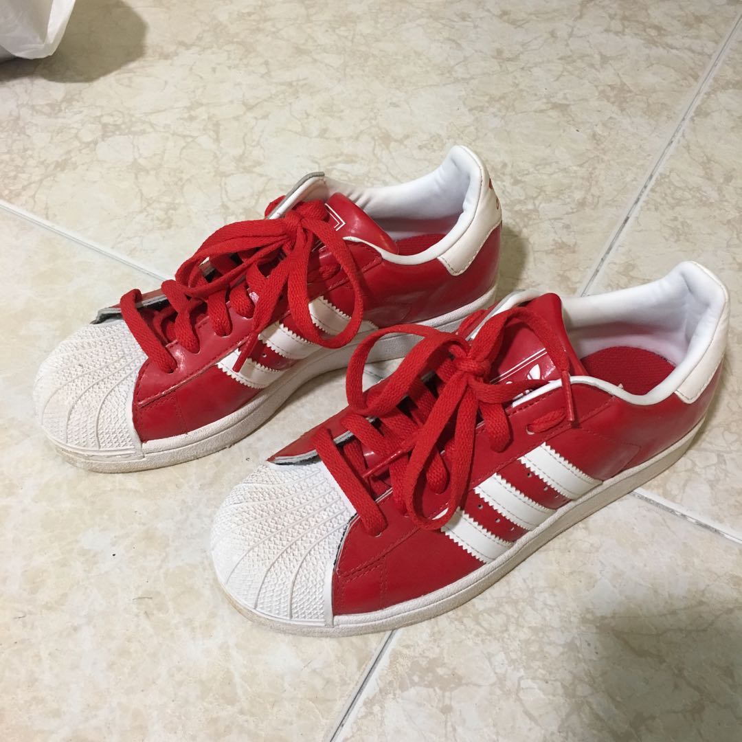 adidas white and red sneakers