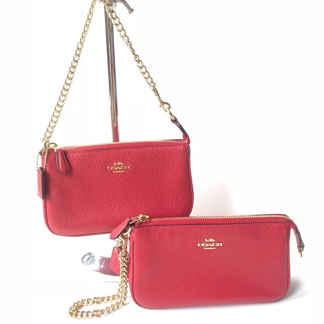 Coach Pebble Leather Large Wristlet F30258 True Red