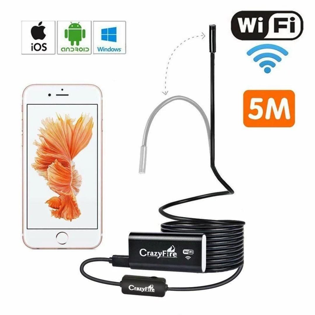 Crazyfire Wifi Inspection Camera Wireless Ios Android Usb Endoscope 2 0 Megapixel 720p Hd Borescope Camera 6 Led 8mm Waterproof Video Snake Camera For Samsung Iphone 7 7plus 6 6s Ipad 5m Electronics Others On Carousell