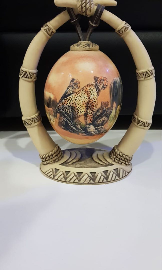 Decorated Real Ostrich Egg On Tusk Stand Design Craft Handmade