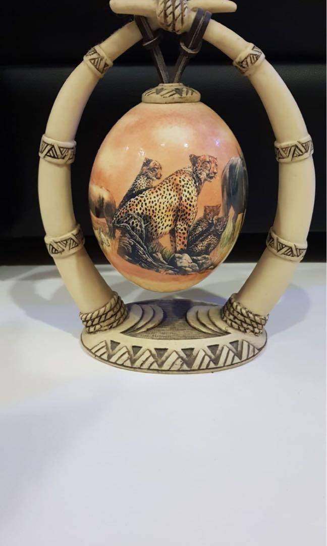 Decorated Real Ostrich Egg On Tusk Stand Design Craft Handmade