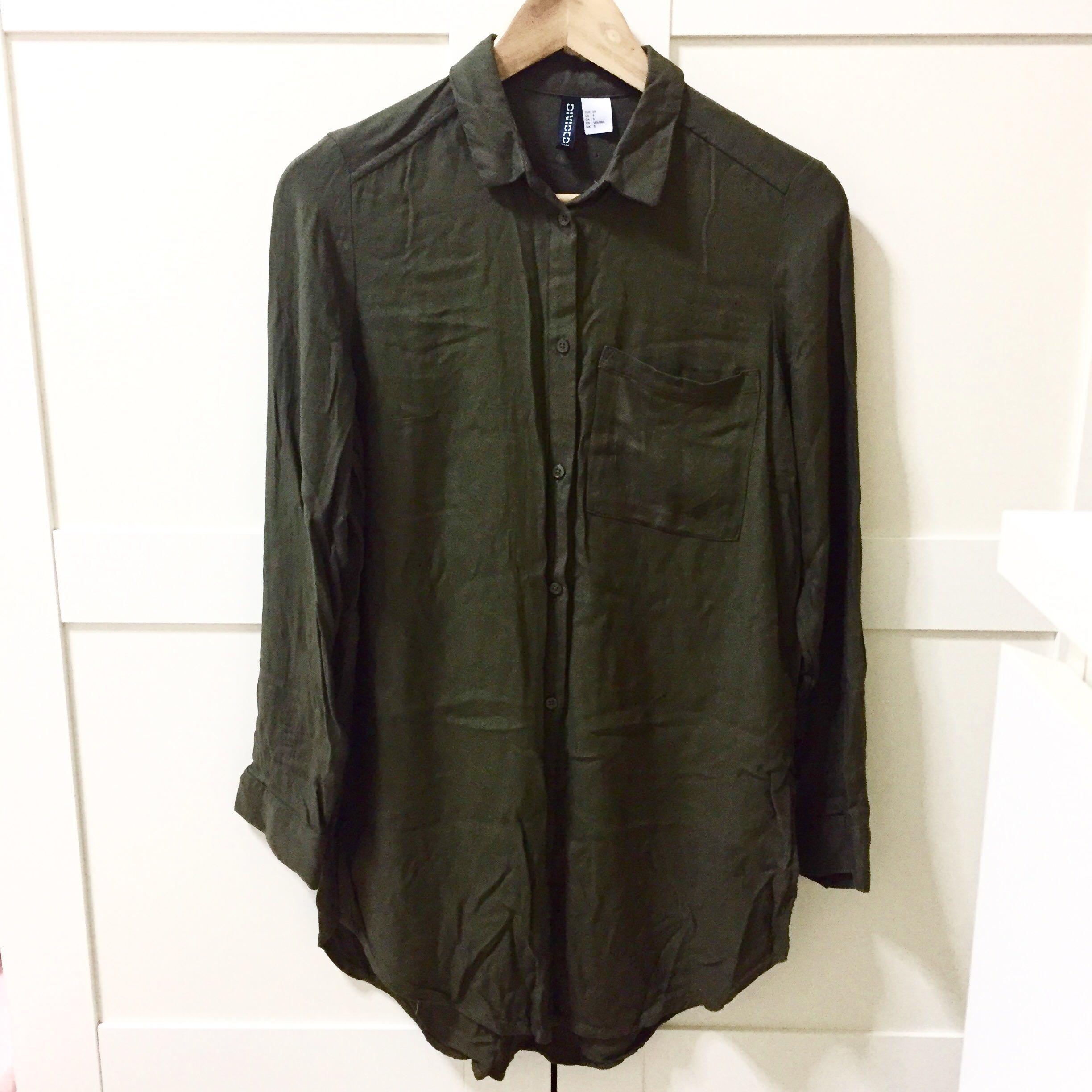 H M Olive Green Shirt Women S Fashion Clothes Tops On Carousell