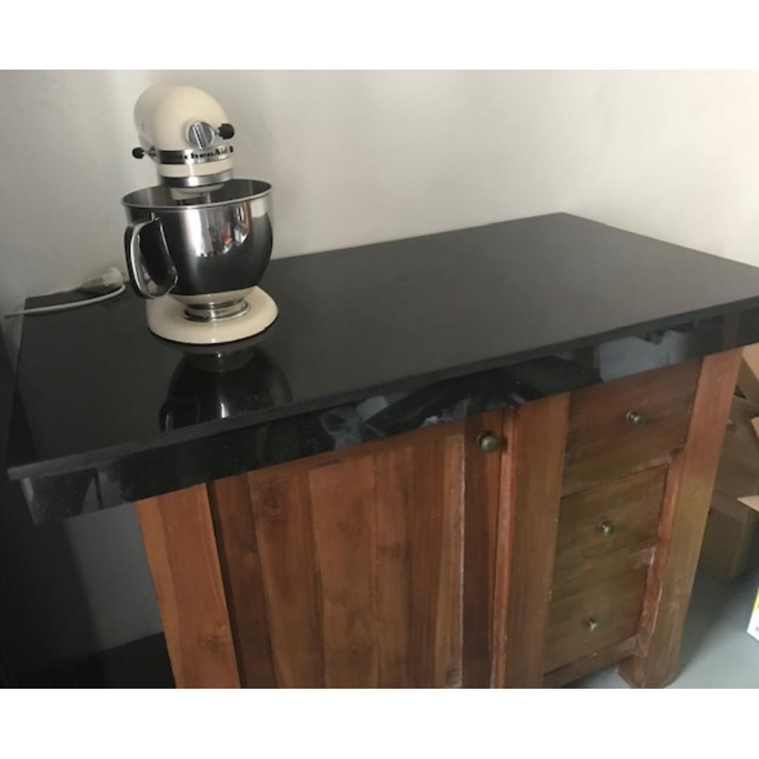 Kitchen Island With Large Black Marble Furniture Shelves