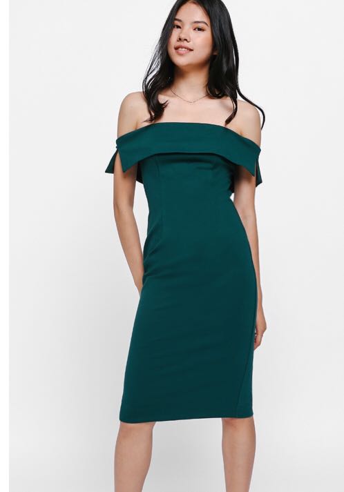 The Green Off Shoulder Midi Dress