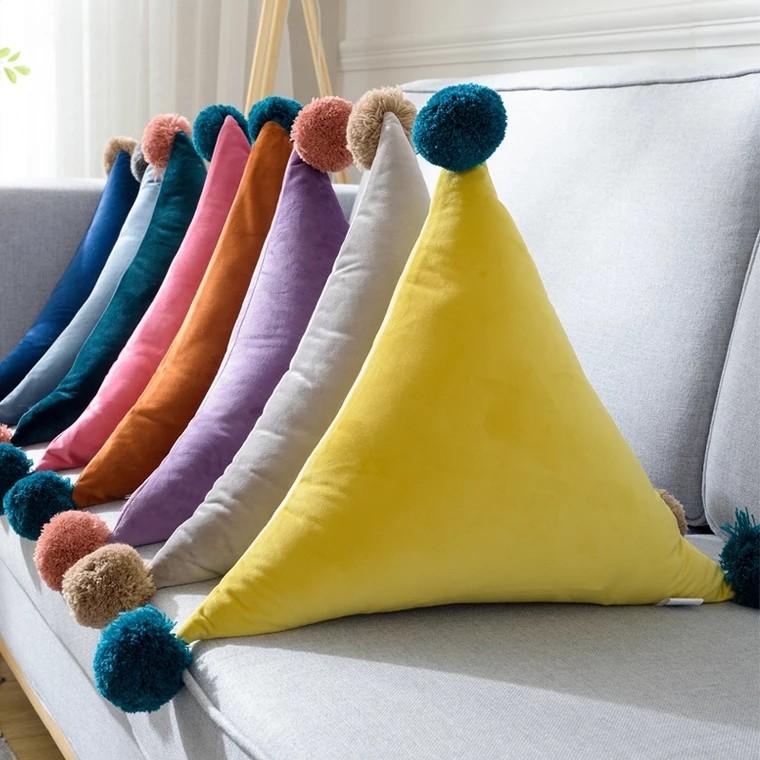 Nordic Triangle Cushion With Pom Pom Furniture Home Decor On