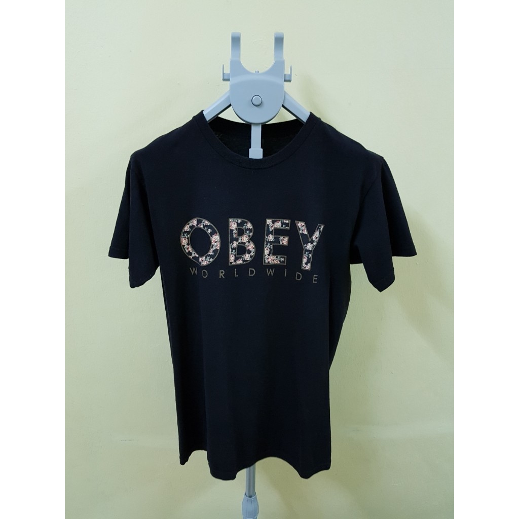OBEY Floral Worldwide Black Tshirt, S 