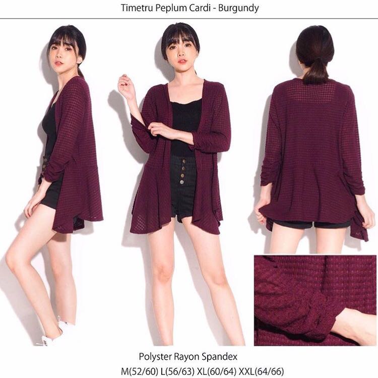 Timetru Peplum Cardi Burgundy Women S Fashion Women S Clothes Outerwear On Carousell