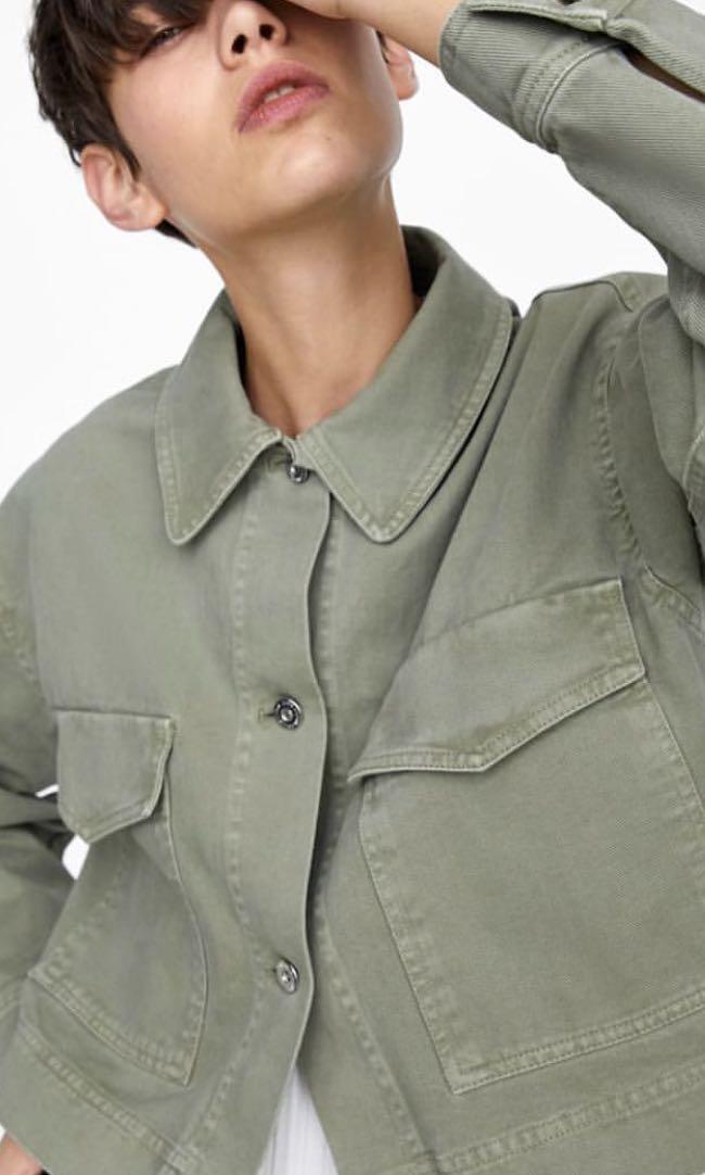 Zara green cropped jacket outlet