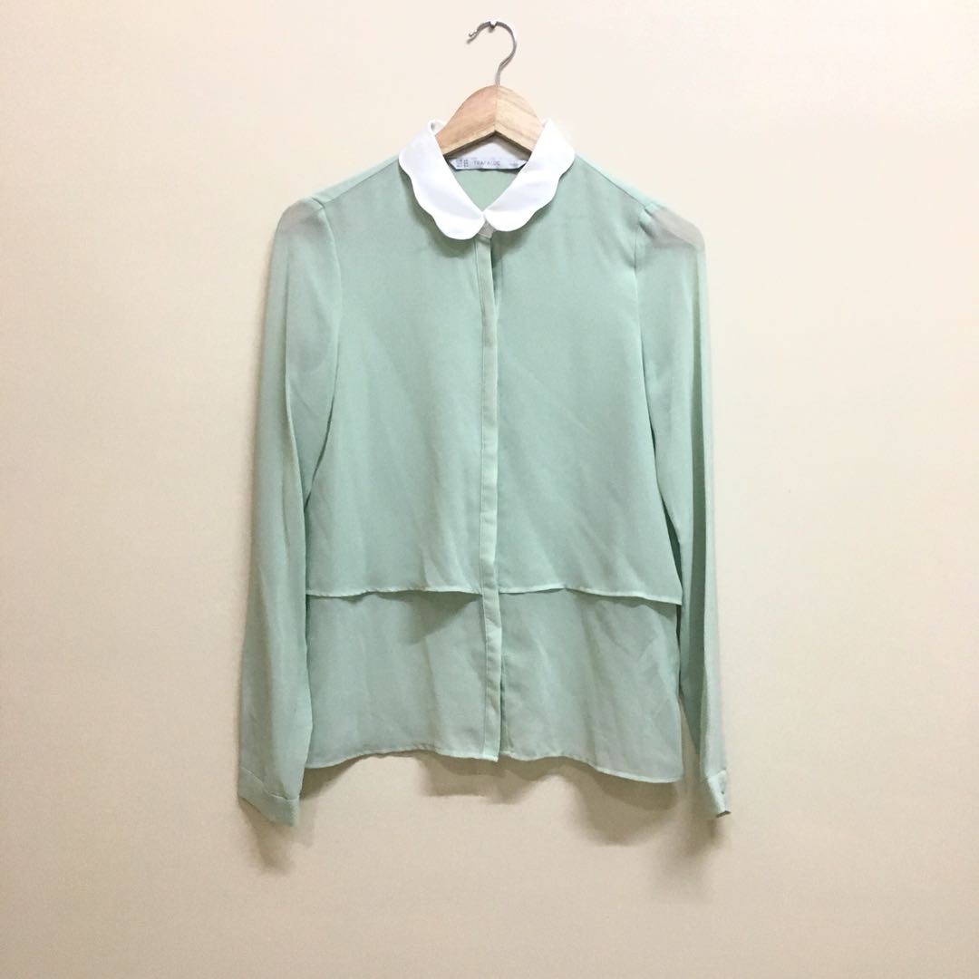 mint green blouse zara