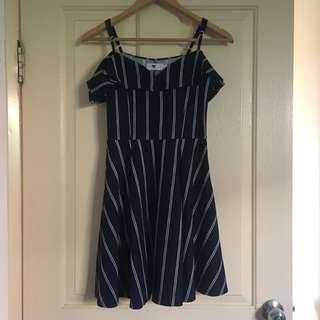 Navy Stripe Off-shoulder Dress