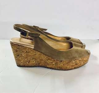 Jimmy Choo Cork Wedge Sandals, Brown Suede Sandals, Size 37 Size 7