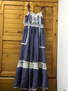 ［二手］原單 Liz lisa 牛仔色蕾絲拼接仙女洋裝 細肩帶 有瑕疵