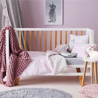 Adairs Kids Bessie Bunny Flannelette Cot Pink Quilt Cover Set