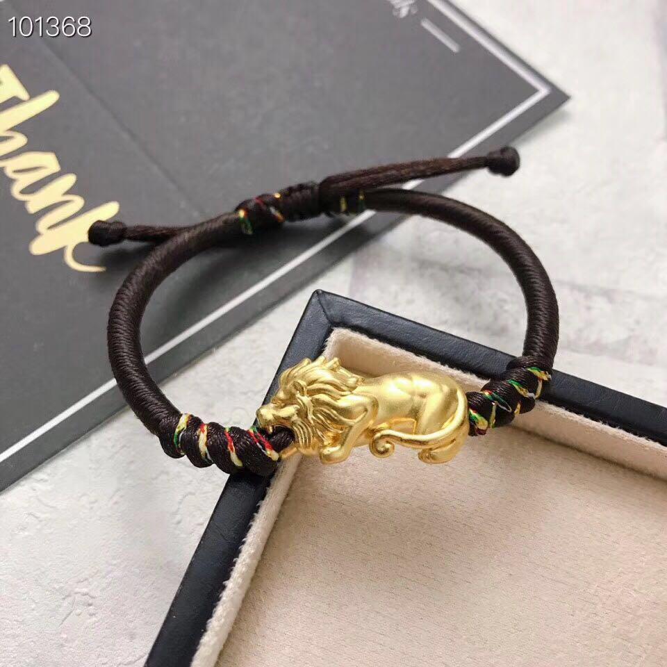 24K 999 Gold Lion or Tiger Charm With Handmade String Bracelet