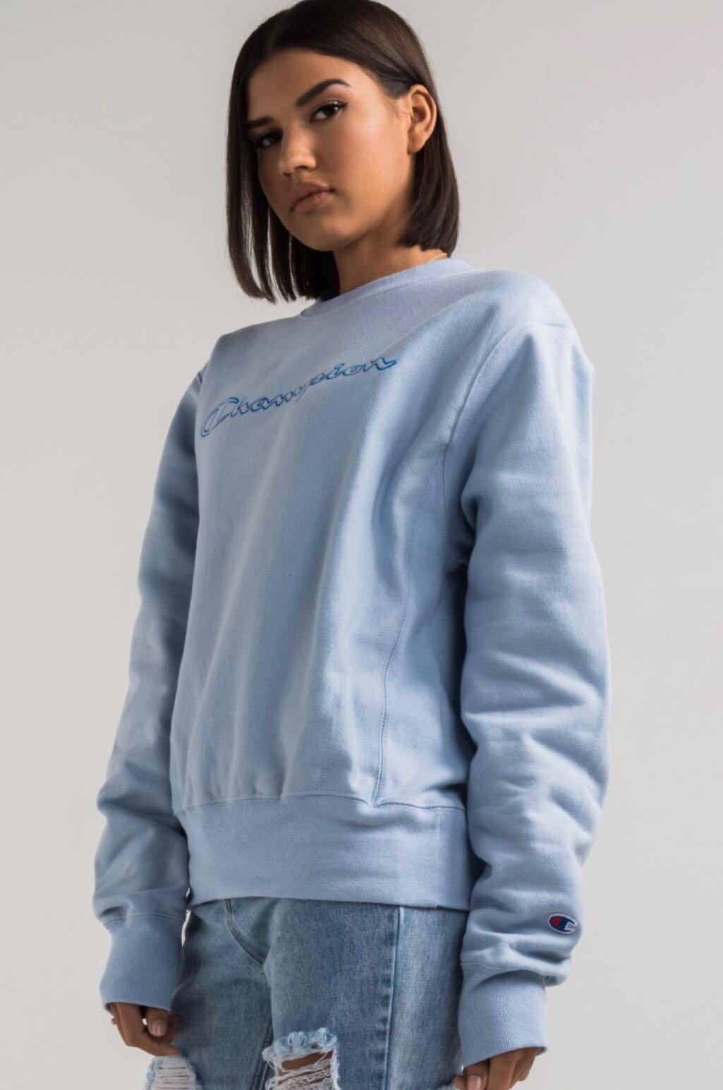 AUTHENTIC CHAMPION LIGHT BLUE SWEATER Women s Fashion Coats