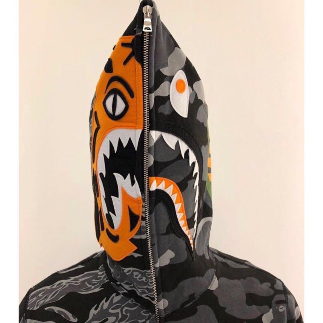 bape x undefeated tiger shark half full zip hoodie black