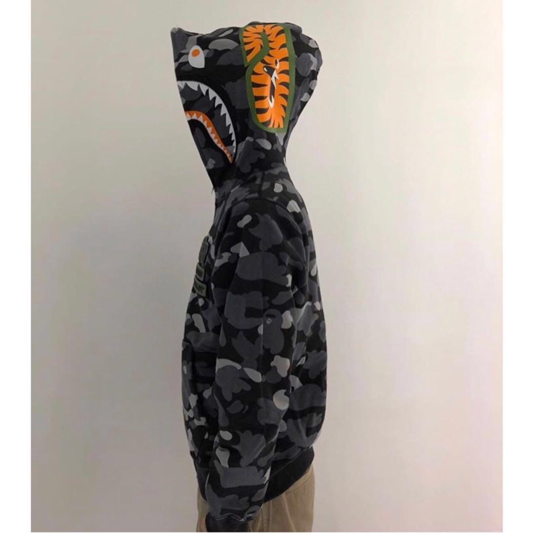 bape x undefeated tiger shark half full zip hoodie black