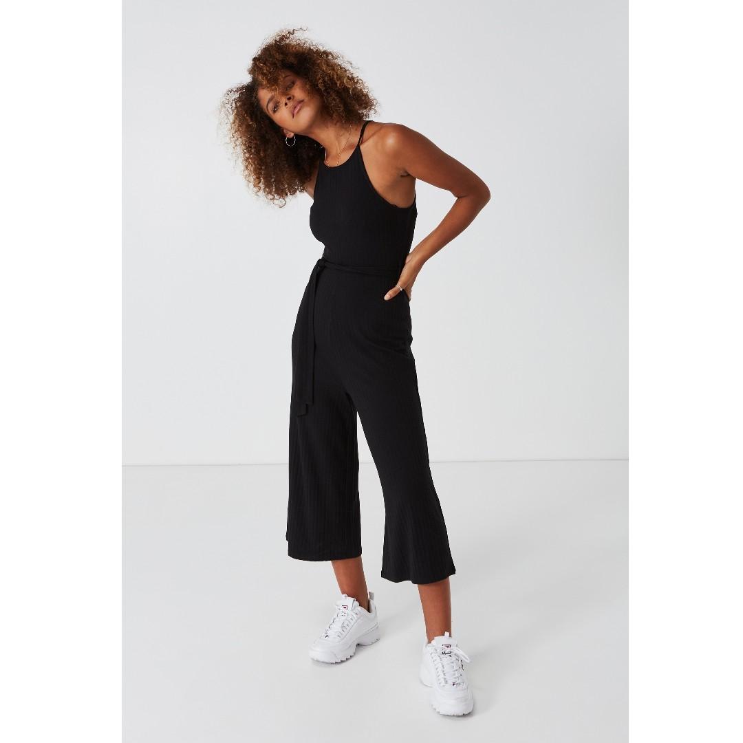 Black ribbed culotte jumpsuit