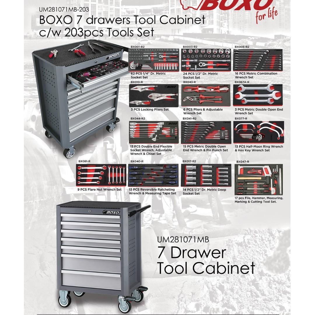 Boxo 7 Drawer Tool Cabinet C W 203 Pcs Tool Set Car Accessories