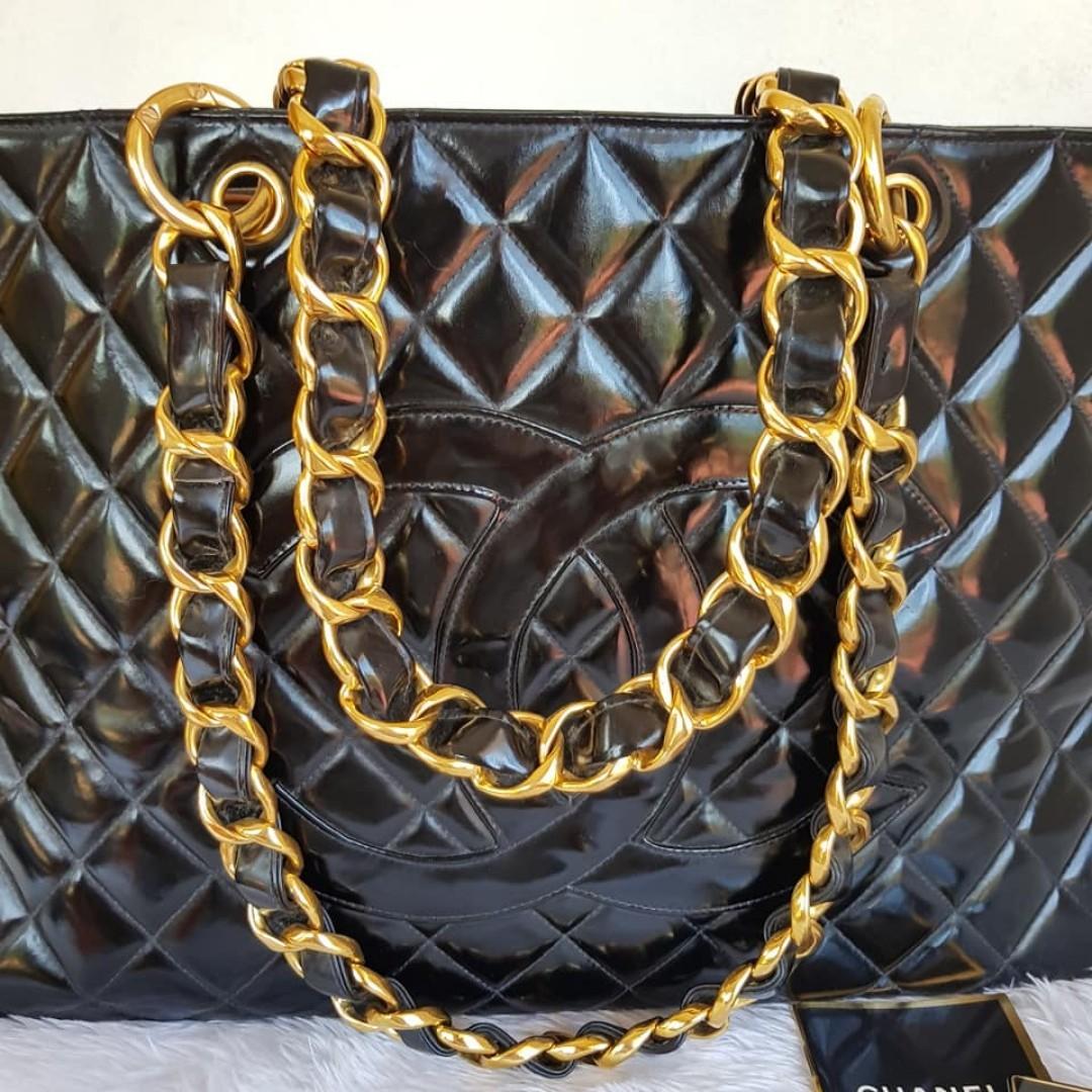 CHANEL GST LARGE PATENT 24K GOLD DEEP GP TOTE Women s Fashion Bags Wallets Cross body Bags on Carousell