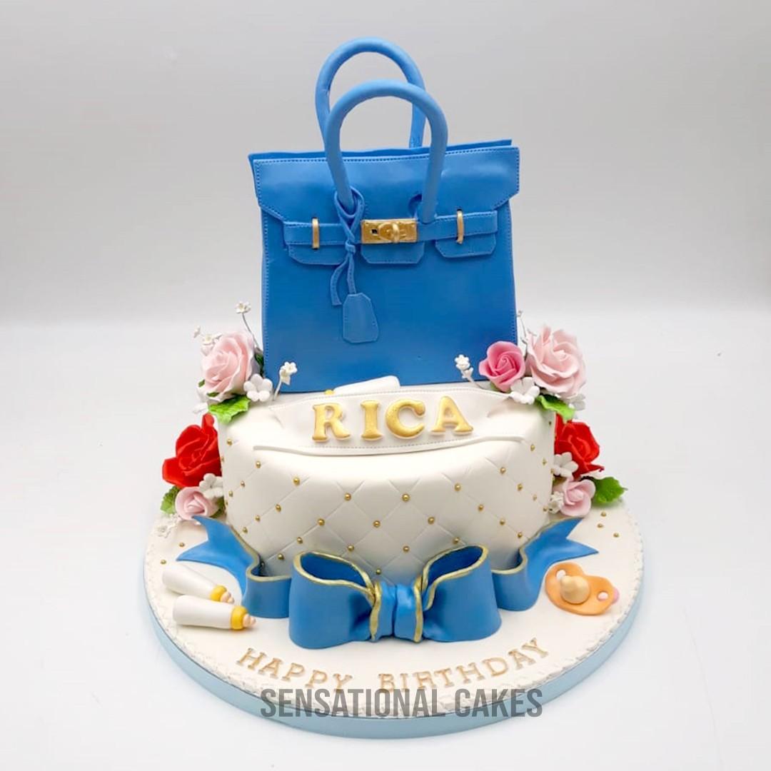 Designer Luxury Bag Blue Color With Flower Design Theme Birthday