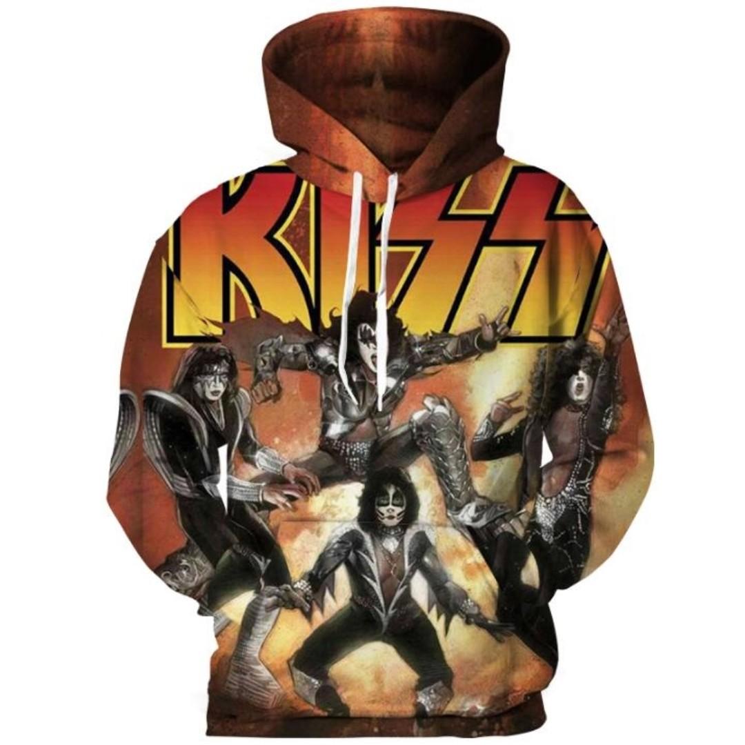 KISS BAND ROCK 3D HOODIE Men s Fashion Tops Sets Hoodies on