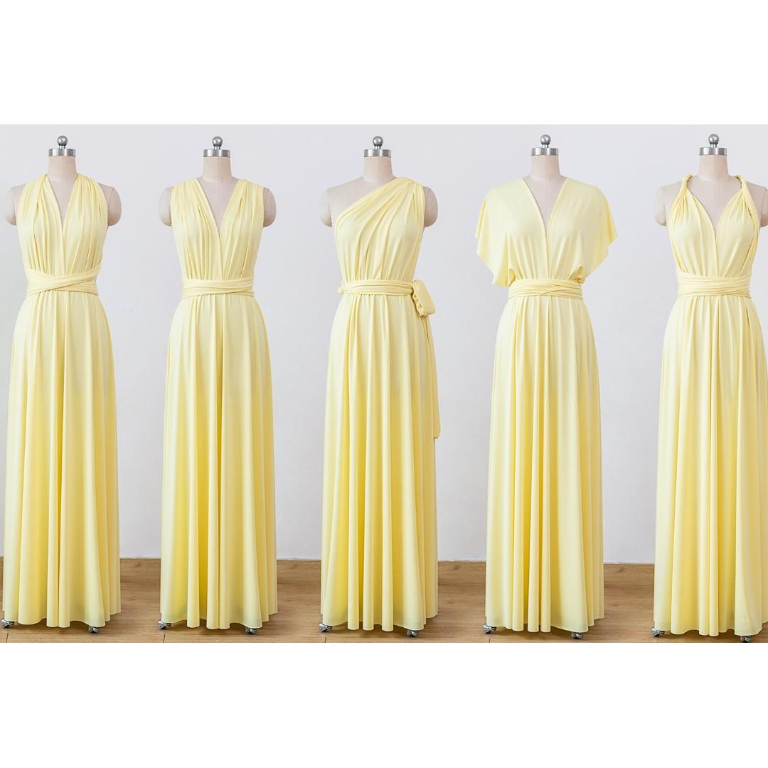 open lace back dress [FINAL SALE] Light Yellow Convertible Chiffon Bridesmaid Dress Change Color from Swatches / Custom Size