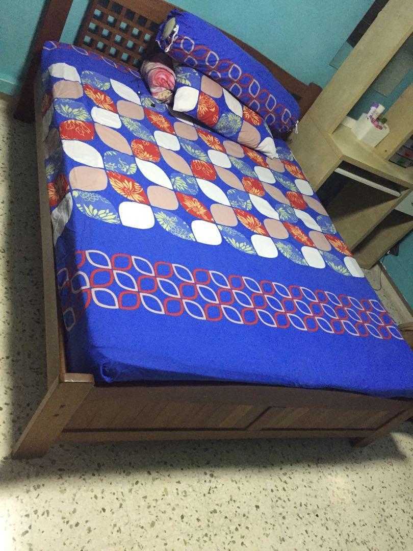 Queen Bed with mattress, Furniture & Home Living, Furniture, Bed Frames