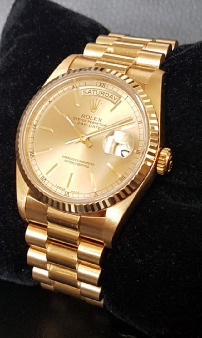 ON HOLD) Rolex 18238 Gold 18k Day Date President Watch, Luxury, Watches on  Carousell