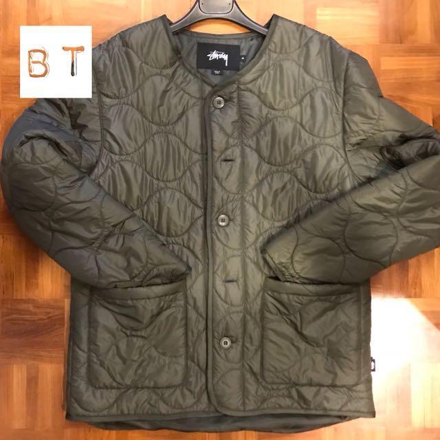 Stussy Quilted Military Jacket in Olive. Size M