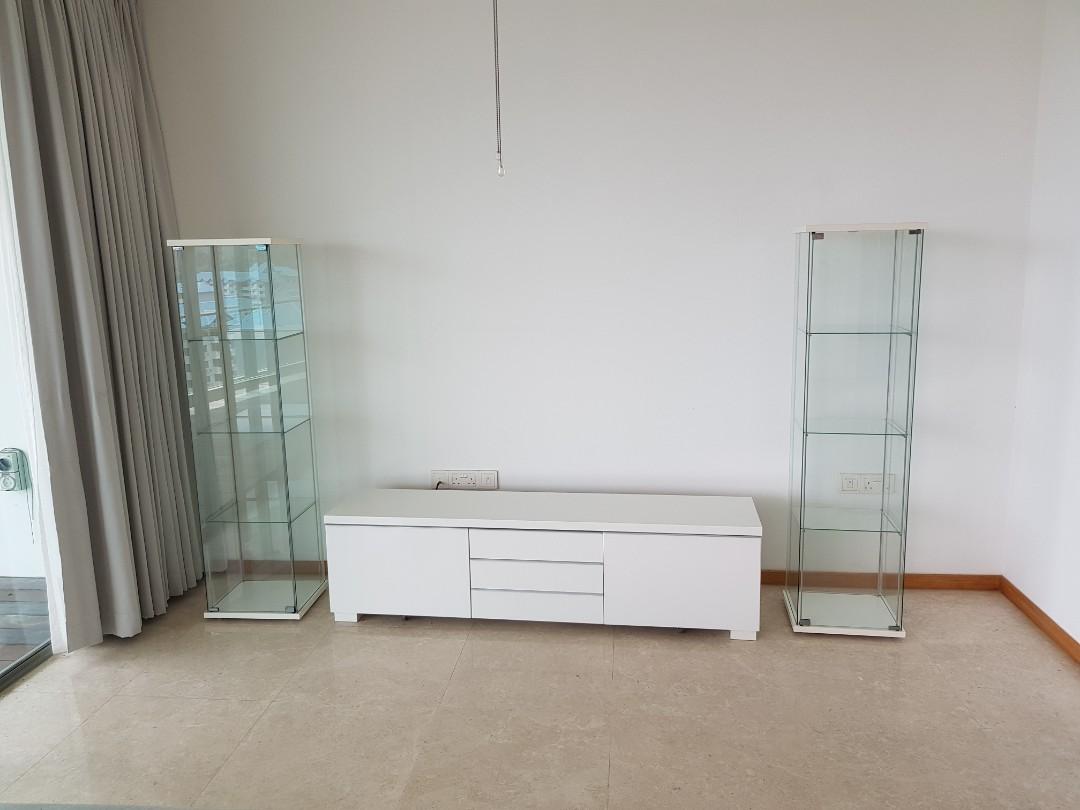 White Tv Console And 2 Glass Cabinets For Sale Furniture Shelves Drawers On Carousell