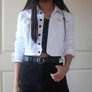 Size S | Pilgrim White Cropped Denim Jacket