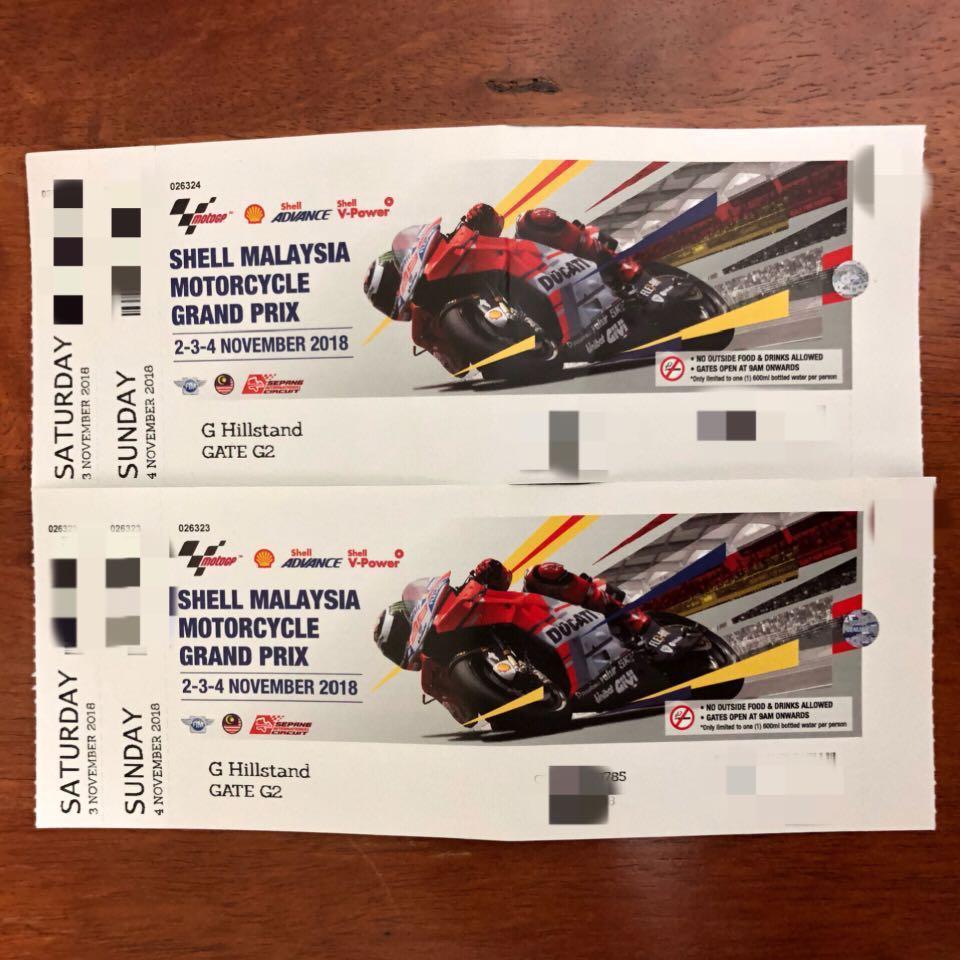 2 x MotoGP Sepang Malaysia G2 Hillstand Tickets!, Tickets & Vouchers