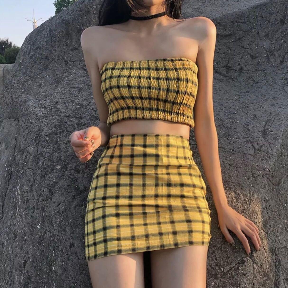 Yellow checkered 2025 tube top