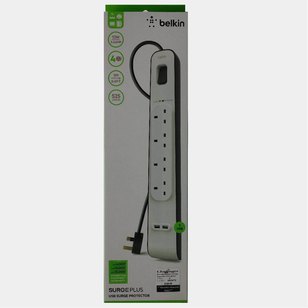 Belkin Surge Plus SurgePlus 4 Socket Surge Protector with 2 USB Ports (New with Local Warranty