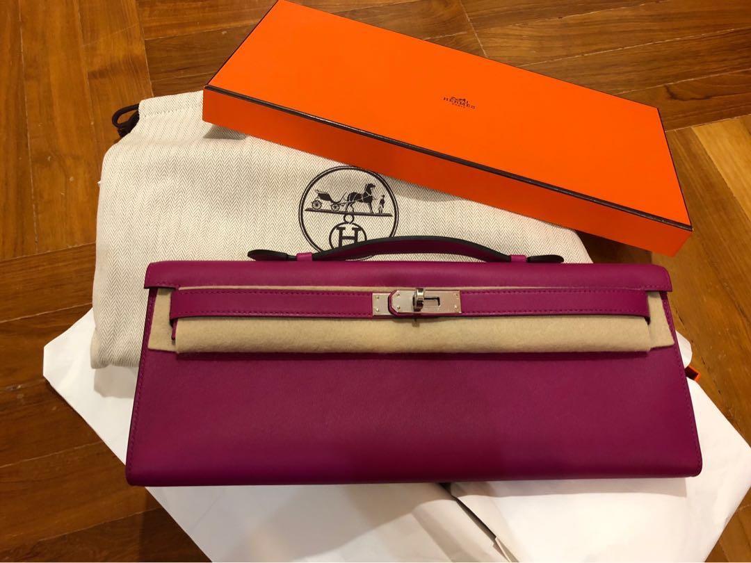 Brand new Hermes Kelly Cut Stamp C Rose Pourpre Swift leather phw