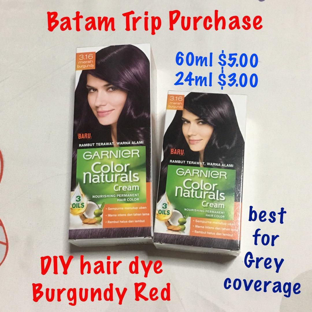 Garnier Natural Colour Cream (DIY hair dye)  Burgundy Red, Beauty &  Personal Care, Hair on Carousell